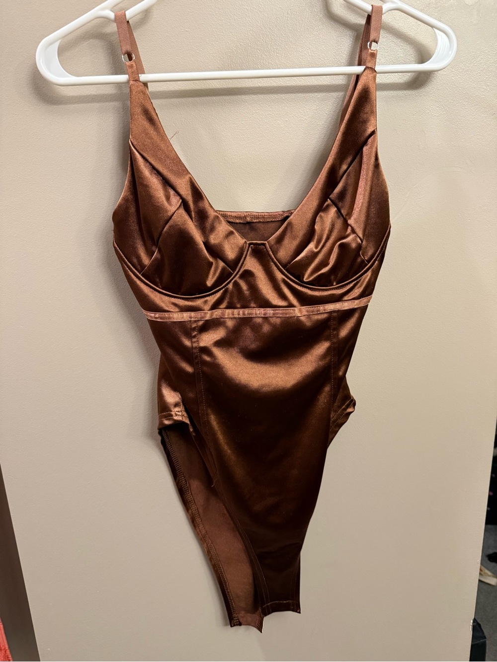 Satin Cup Bodysuit - Chocolate Brown